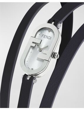 Fendi Women's Silver Dial Watch with Black Wrap Leather Strap